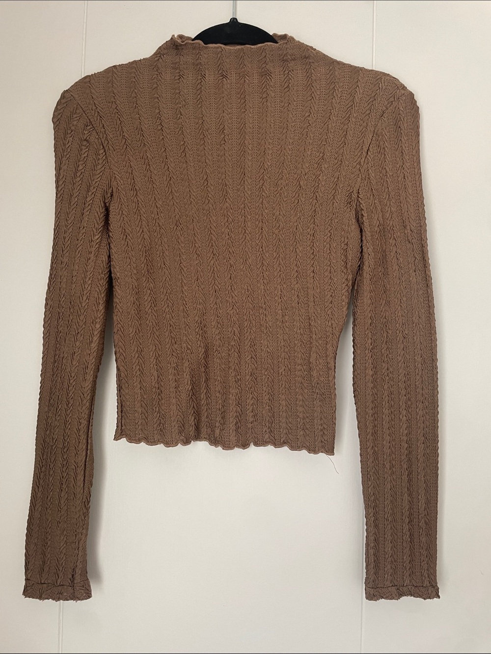 Ribbed Knit Long Sleeve Top - Brown